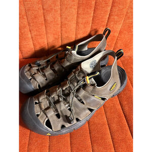 Mens Keen Brown Leather Sandals Size 13 with Yellow Accents Hiking Outdoor